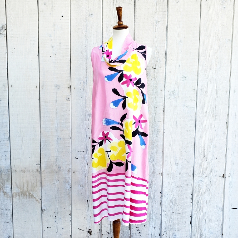 Yodyoko Designer Hand Painted Art to Wear Colorful Graphic Print Dress Size L